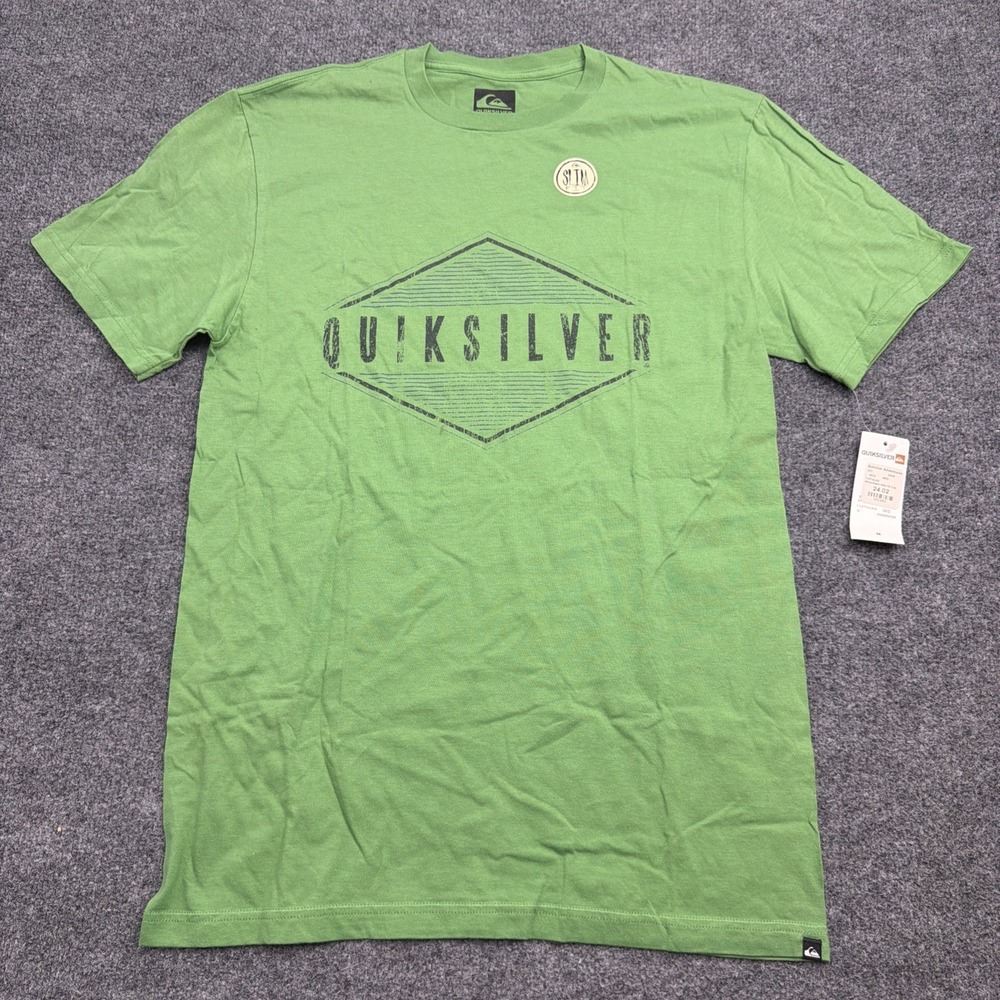 NWT Quiksilver Men's Medium Basic Slim Fit Graphic T-Shirt Green Logo